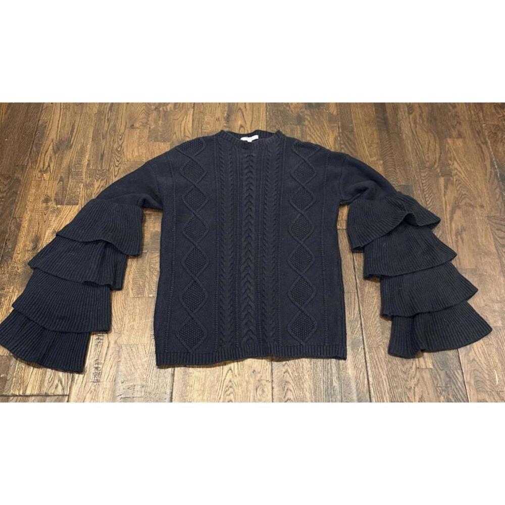 ASILIO Black Cable Knit Sweater Women’s 4 – Tiered Sleeve Heavyweight Pullover